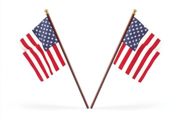Two perfectly crossed American flags standing tall, their red, white, and blue stripes prominently