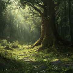 Obraz premium sun rays in the forest