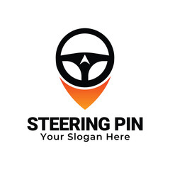 Steering wheel and gps location logo symbol. Drive Point Logo. Driver Pin Combined with Steering wheel icon. Steering Map Pin Car Driver Navigation Find Logo Design.