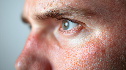 Obraz premium Close up face of young man suffering from problem skin. Acne, rosacea, dry skin. Dermatology concept