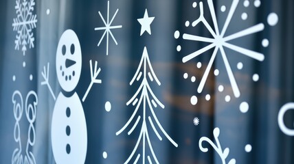Festive Window Decals: Snowman, Tree, and Snowflakes