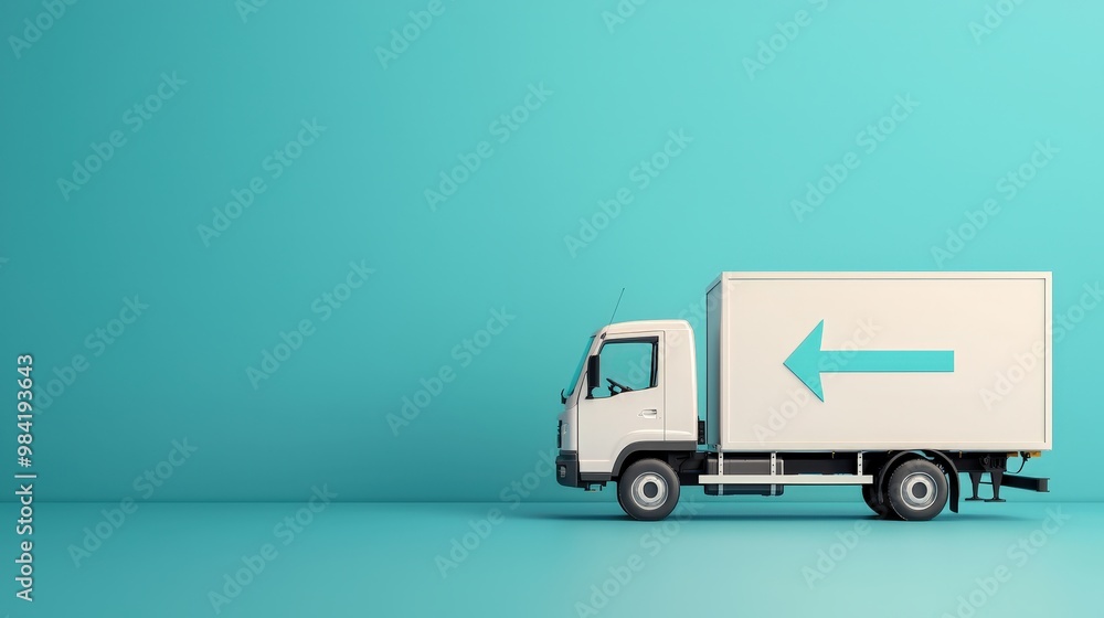 Poster a delivery truck with a reverse arrow painted on the side, symbolizing reverse logistics.