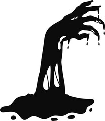 Halloween zombie hands silhouettes, vector horror holiday. Scary monsters arms reaching out from cemetery grave ground. Evil dead man, spooky