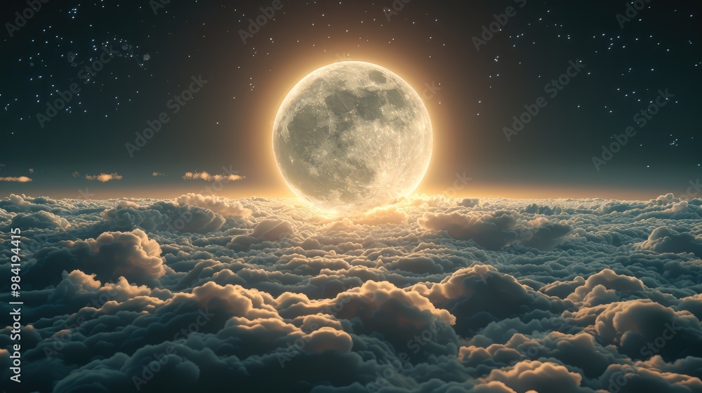 Poster the full moon in the sky, above the clouds. generative ai.