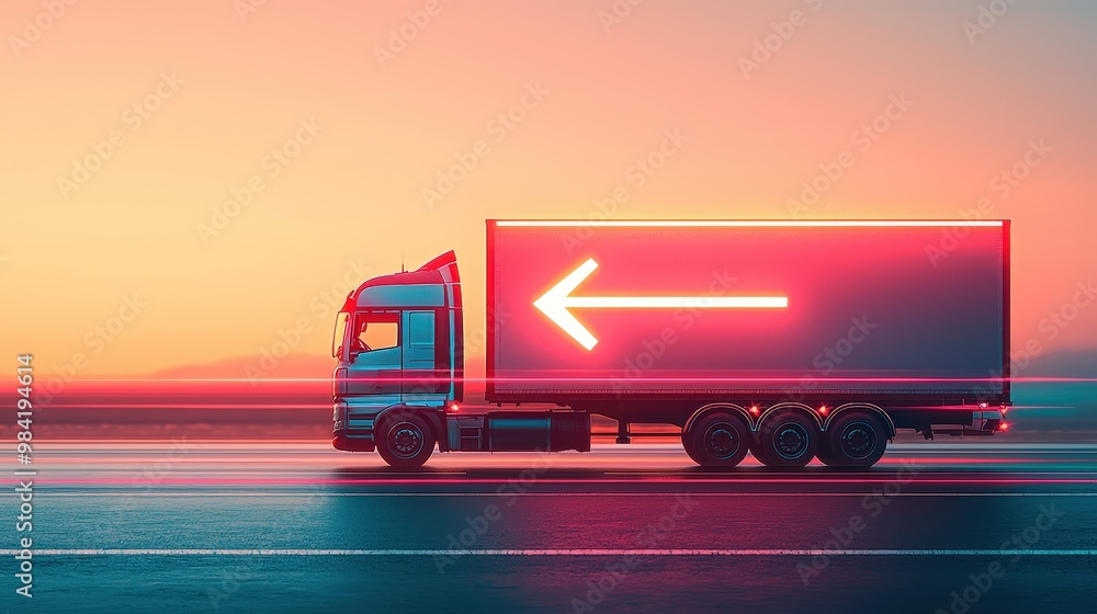 Poster a delivery truck with a reverse arrow painted on the side, symbolizing reverse logistics.