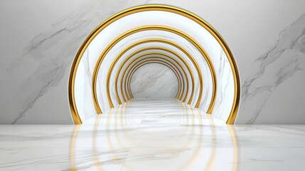 Obraz premium Elegant Tunnel with Golden Arches and Marble Floor