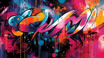 Obraz premium Abstract Graffiti Art with Swirling Colors and Splashes