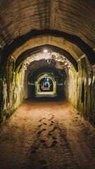 Obraz premium Mysterious Underground Tunnel with Lighting and Tracks