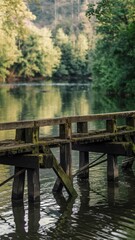Rustic Wooden Dock by Serene Green Waters