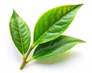 Obraz premium Fresh Green Tea Leaf Isolated on White Background