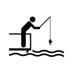 Fisherman Catching Fish on Pier Graphic Icon