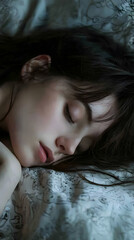 Close up Young woman sleeping at night