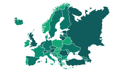 Europe map modern colors vector, isolated on white background.Travel worldwide, map silhouette, backdrop, earth geography, political,reports,city, infographic, political, concept, outline.