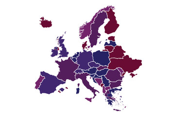 Europe map modern colors vector, isolated on white background.Travel worldwide, map silhouette, backdrop, earth geography, political,reports,city, infographic, political, concept, outline.