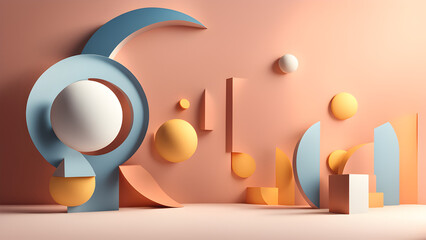 Design a modern and abstract 3D rendering background, featuring separate elements for the sun, moon.