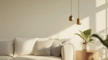 A bright and airy living room featuring a crisp white sofa adorned with soft gray pillows