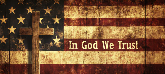 In God We Trust: Rustic American Flag and Cross 