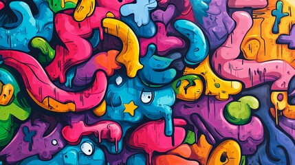 Abstract Colorful Graffiti Art with Dripping Paint and Cartoon Eyes