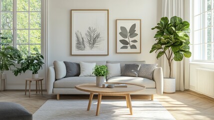 A bright and inviting living room with mid-century modern influences