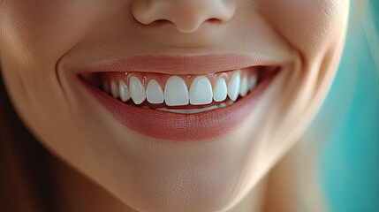 Fototapeta premium Close-up of a woman's smile with white, healthy teeth