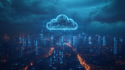Obraz premium Digital Cloud Over Cityscape at Night