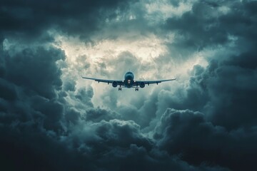 A plane flying high above storm clouds, symbolizing overcoming emotional challenges