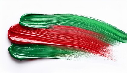 green red oil brush stroke on white background