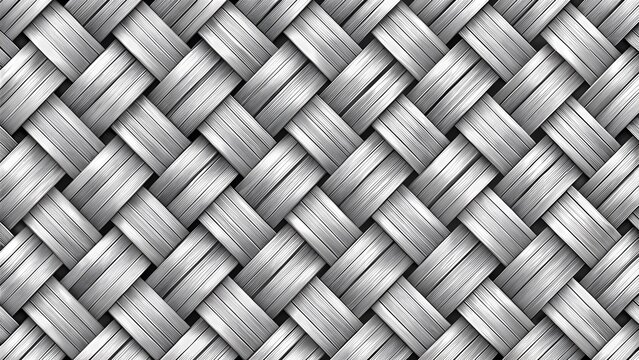 Interwoven cris cross metal fabric texture seamless blank white background. Abstract white background