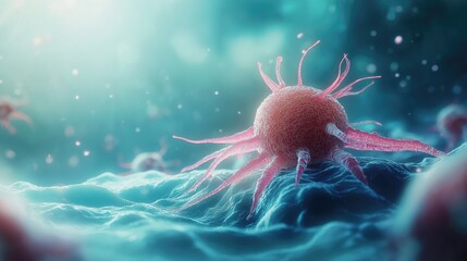 Obraz premium Cancer cells macro shot healthcare and innovative futuristic WHO drugs illness treatment concept