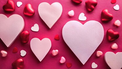 Fototapeta premium Wedding hearts, hearts background, Layered Paper Heart Design on a Pink Background, Valentine's Day background