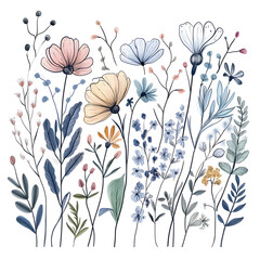 Naklejka premium 2D illustrator doodle-style floral and leaf graphics on a white background or wallpaper