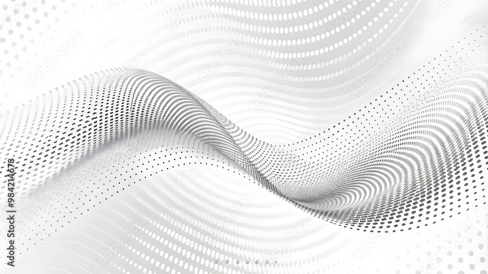 Poster Light cyberspace in a digital background. Abstract technology white wave. Connection big data. Analysis of a Network Connection. Smooth smoke particle wave, big data techno background with glowing dot