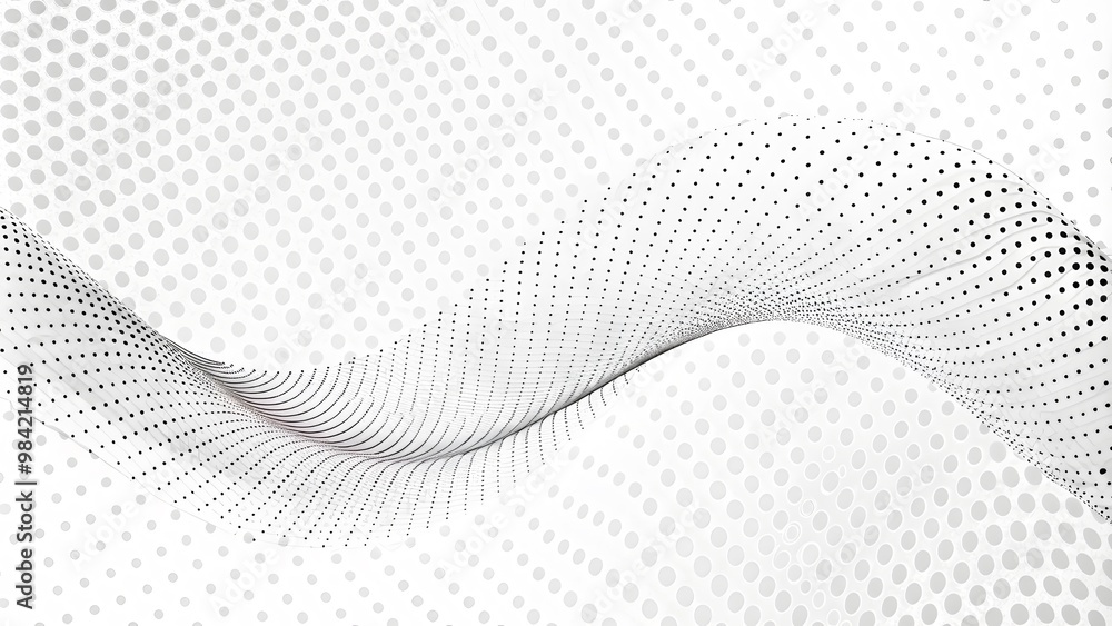 Poster Light cyberspace in a digital background. Abstract technology white wave. Connection big data. Analysis of a Network Connection. Smooth smoke particle wave, big data techno background with glowing dot
