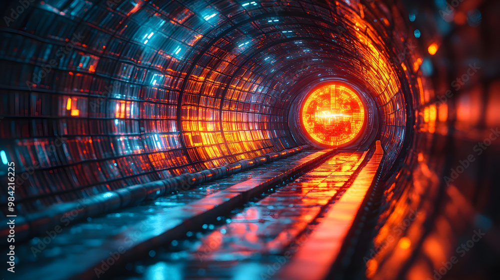 Aufkleber a vivid, futuristic tunnel illuminated by glowing colors, creating a mesmerizing visual effect with 