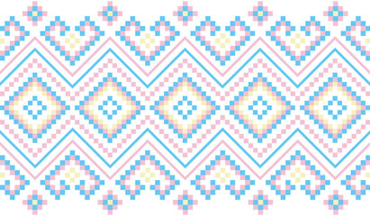 Pastel cross stitch patterns, spiral and floral shapes, ethnic patterns, abstract designs for printing fabrics, dresses, rugs, curtains.