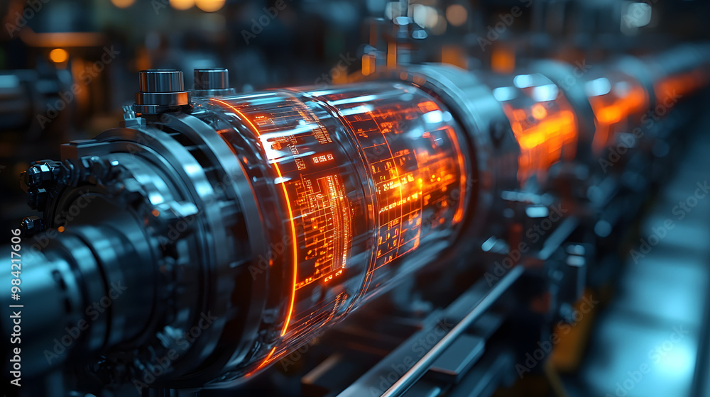 Aufkleber futuristic industrial machine with glowing components, showcasing advanced technology and intricate 