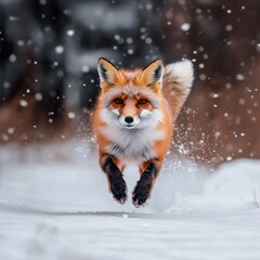 Obraz premium Fox Running in Snow.