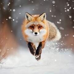 Obraz premium Red Fox Running Snow.