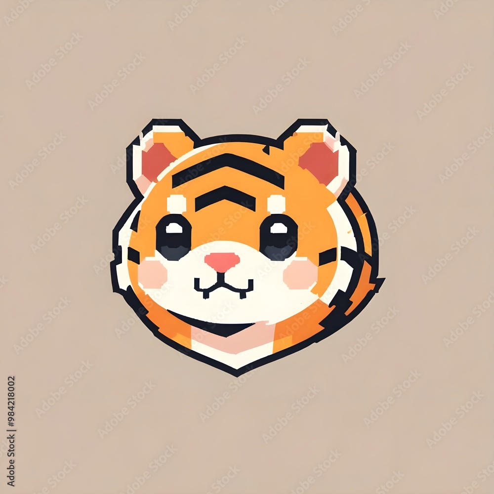 Sticker Cute Pixelated Tiger Cartoon