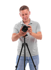 Obraz premium Photographer with camera isolated on white background.