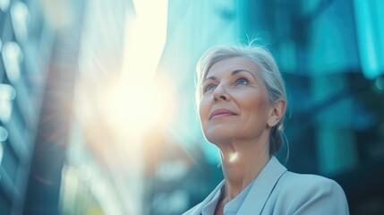 Confident Businesswoman Smiling Outside Modern Office