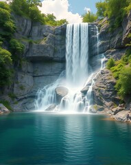 Fototapeta premium Majestic waterfall cascading into lake
