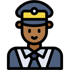 Vector Icon Pilot, Brown Hair, Caucasian, Professions And Jobs, Suit