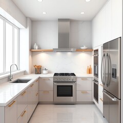 Fototapeta premium Modern kitchen design with stainless steel appliances