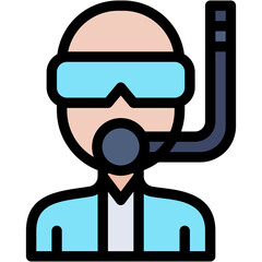 Vector Icon Diver, Brown Hair, Aquatic Sports, Caucasian, Professions And Jobs