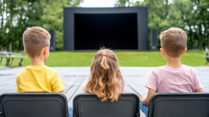 Fototapeta premium Children Watching Movie on Outdoor Screen