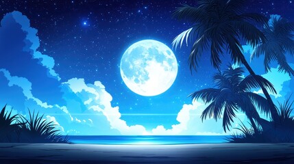 Tropical Night with a Full Moon