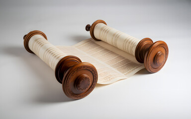 Fully Unrolled Torah Scroll on Display with Wooden Handles