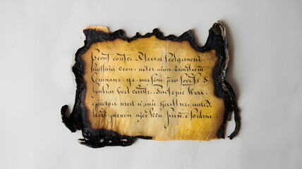 Ancient Burnt Paper with Historical Manuscript Text