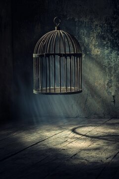 An empty birdcage, symbolizing freedom of thought or a mind unleashed 